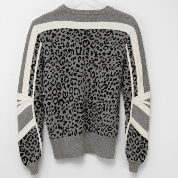 Current/Elliott The Duvall Sweater Animal Leopard Print Cream Grey Size 0 XS - Picture 3 of 6